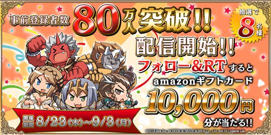 事前登録者数80万人突破＆リリース決定記念RTキャンペーン